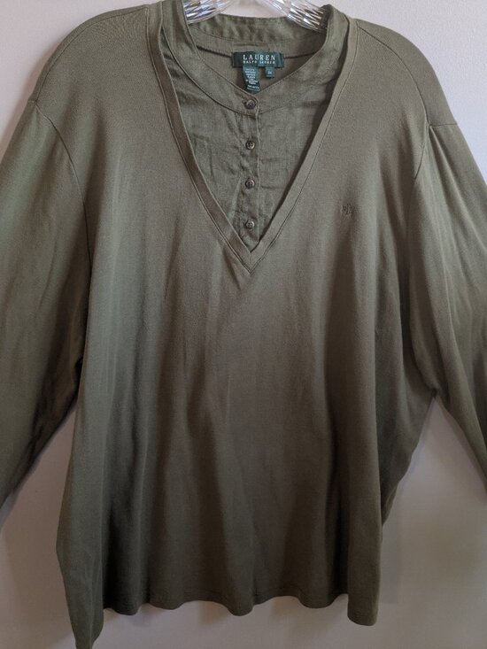Ralph Lauren Tops - ralph lauren woman olive green 1/4 button up insert cotton shirt size 3X #855